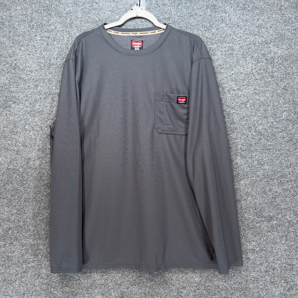Wrangler Workwear Shirt Mens XL Gray Long Sleeve Performance Utility Pocket Tee